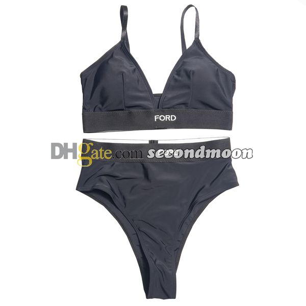 Costume da bagno con lettere e fettuccia, costume da bagno da donna a vita alta, costume da bagno sexy diviso, costume da bagno ad asciugatura rapida