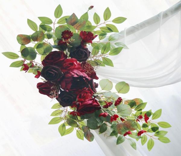 Ghirlande di fiori decorativi 2 pezzi Vino rosso artificiale Sfondo di nozze Decor Biglietto di benvenuto Segno Angolo Puntelli floreali Disporre Arco Fl3670504