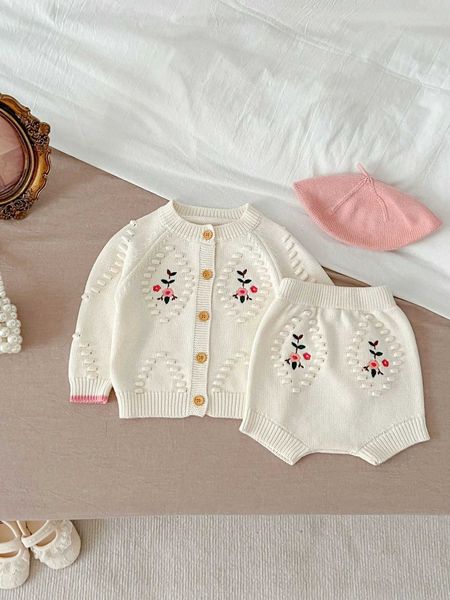 Kleidung Sets Herbst Neugeborenen Baby Strickjacke Mädchen Handarbeit Stickerei Jacke Stricken Pullover Mantel Kinder Mode Baby Kleidung