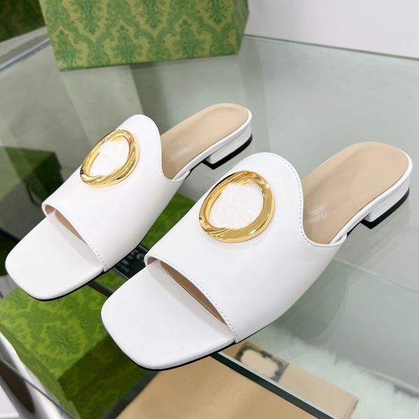 G Blondie Slides Slippers Sandalen Mule Flat Heels Square Open Toe Flattie Damen Luxus Designer Lammleder Außensohle Neutral Casual Fashion Schuhe Factory Footwear