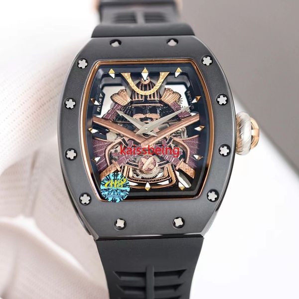 Reloj Richarder milles La nueva armadura Samurai está equipada con movimiento automático patrón de tallado hueco reloj de calidad para hombres