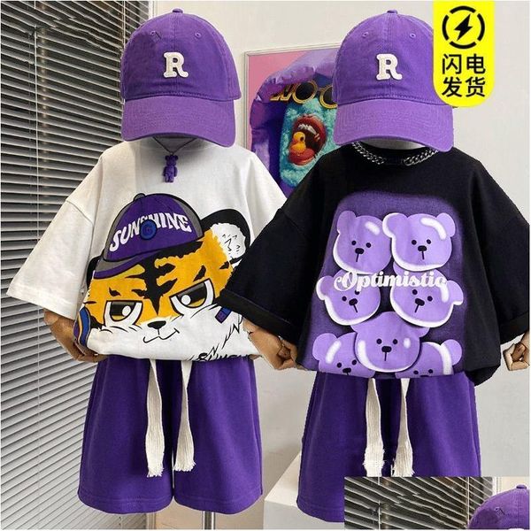 Dancewear Dancewear 2023 Verão Meninos Roupas Conjuntos de Manga Curta Calças de Moletom 2 Pcs Crianças Roupas Crianças Outfits Adolescente 4 6 8 10 1 Dhx4F