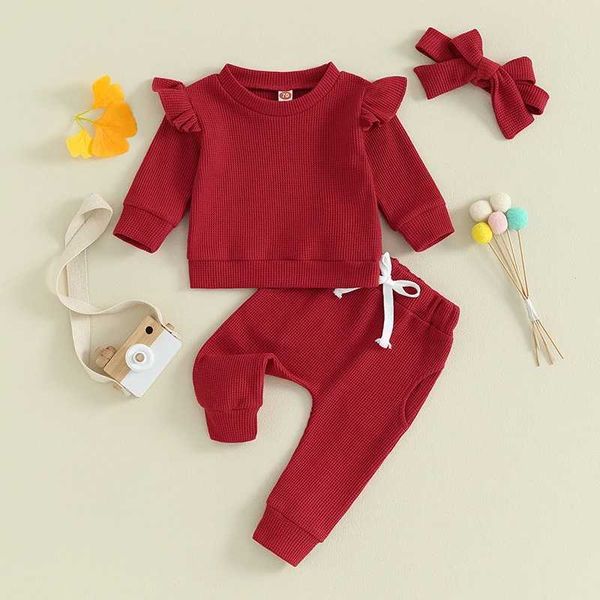 Set di abbigliamento Abiti da principessa per neonate Primavera Autunno Bambini Vestiti per bambini Felpa a maniche lunghe con volant Pantaloni sportivi Fascia per capelli Set da bambino