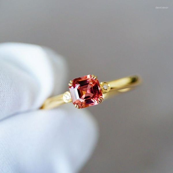 Anelli a grappolo Gioielleria raffinata Oro giallo puro 18 carati Tormalina rossa naturale da 0,63 ct Pietre preziose Diamanti Regalo femminile per le donne Anello