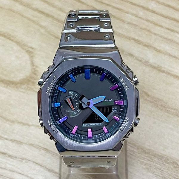 Brandbrandschuhen mit Vollfasserie LED Dual Display männliche Männer Frauen lässig Sportstahl Stahl Metall Elektronisch analog digital wasserdichte volle gm gm gm Uhr