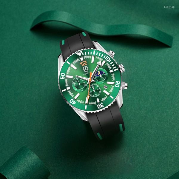 Armbanduhren QINGXIYA Herren Quarzuhr Mode Multifunktional Green Water Ghost Dial Trend Luminous Waterproof Relogio Masculino 6616