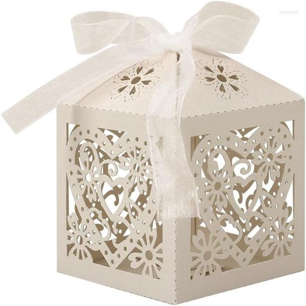 Confezione regalo 10/30 pezzi Bella scatola di caramelle per matrimonio con cuore d'amore beige per bomboniere Festa di compleanno Addio al nubilato con nastro