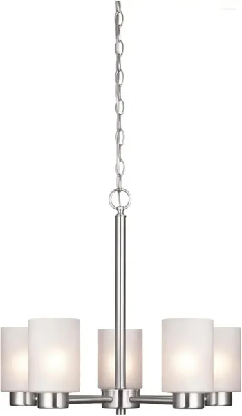 Lampadari Westinghouse Lighting 6227400 Lampadario interno a cinque luci Sylvestre Finitura in nichel spazzolato con vetro seminato smerigliato 5