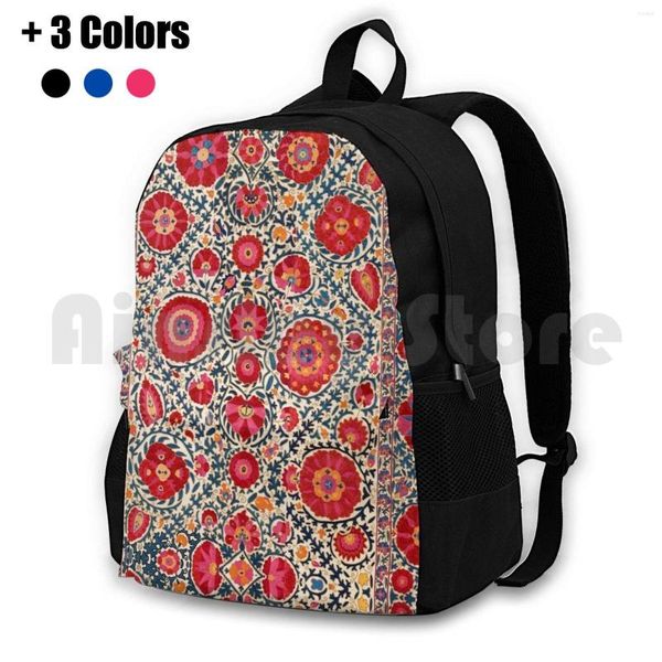 Backpack Kermina Suzani Uzbequistão Bordado Impressão para Caminhadas ao ar livre Bolsa de esportes de escalada Vintage tapete