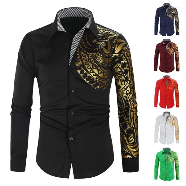 Camisas casuais masculinas luxo camisa real homens fino ajuste manga longa homem paisley impressão camisa social masculina manga longa festa de baile