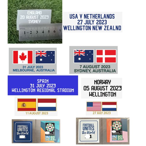 Sammelbarer Aufnäher für den Frauenpokal 2023, Details zum Endspiel, Japan, England, USA, Australien, Spanien, Fußballabzeichen, Wärmetransfer-Patches