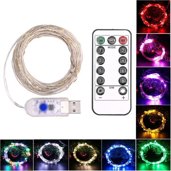 5M 10M LED String Lights USB 8 Funzione Sliver wire telecomando lucine LED luci natalizie Festa di nozze Decorazione natalizia