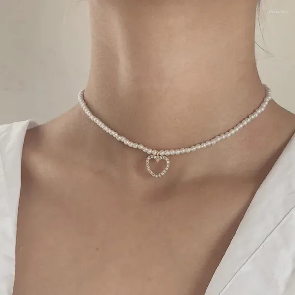 Collane con ciondolo Punk Gotico Catena di perle Collana girocollo a forma di cuore vuoto a forma di cuore retrò Croce Collana girocollo Gioielli di moda per donne ragazze