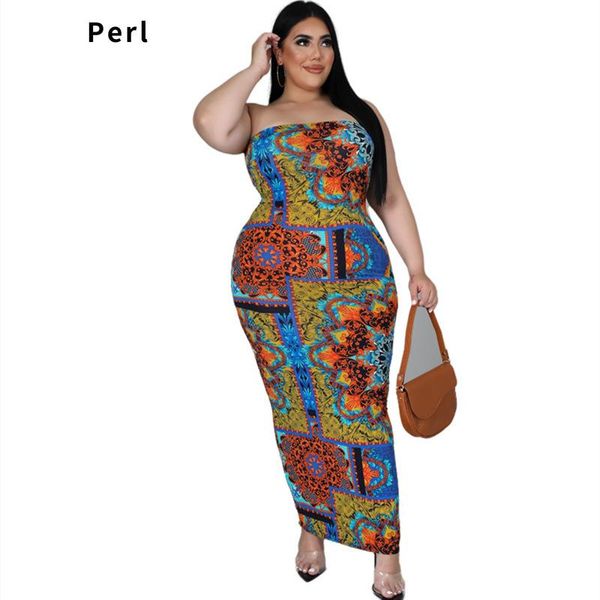 Kleider Perl Vintage gebogenes trägerloses Maxikleid Schulterfreier offener Rückenrock Plus Size Damenbekleidung 2022 Vestidos 4XL 5XL