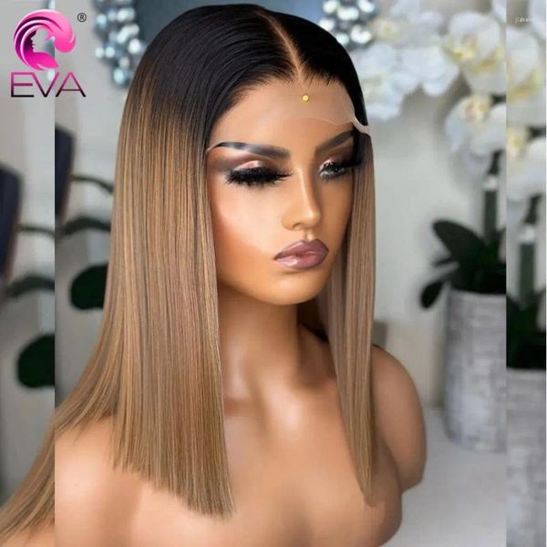 Eva Hair Ombre Blonde Spitze-Front-menschliche Perücken, kurzer Bob, seidig, gerade, 13 x 6 Frontal-Perücke, farbig, für Frauen