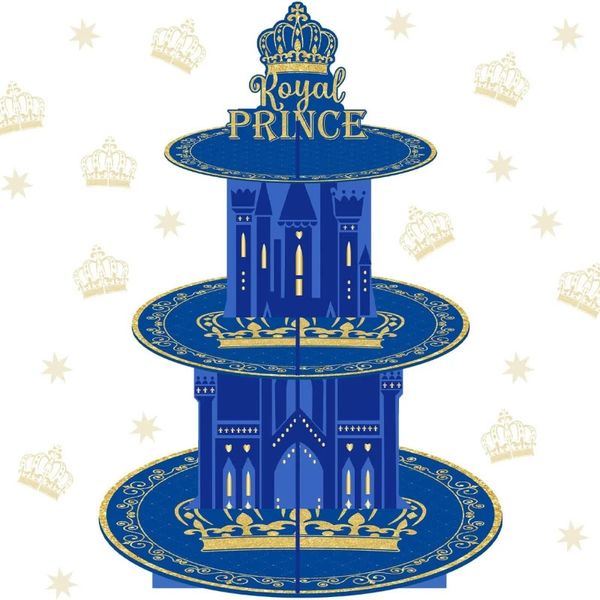 Sonstiges Partyzubehör für Veranstaltungen JOYMEMO Royal Prince Kuchen- und Cupcake-Ständer Blau 3-stöckiger Kuchenhalter Royal Prince Geburtstagsfeier Babyparty-Dekorationszubehör 231127