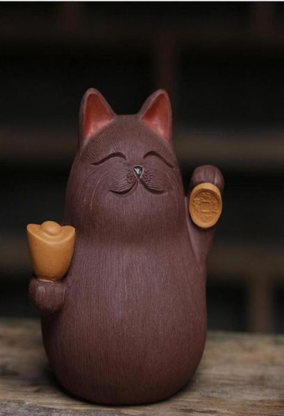 Japão estilo tailandês chinês zisha esculpido chá jogar brinquedos chá pet dinheiro figuras de gato brinquedos estátuas de concreto acessórios cerimônia 5220264