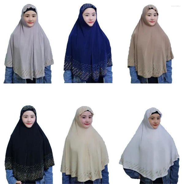 Abbigliamento etnico Donne musulmane Preghiera Sciarpa Hijab Islamico Sopra la testa Un pezzo Amira Khimar Strass Morbido Avvolgere la testa Niquab Copertura completa