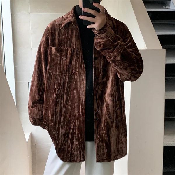 Männer Casual Hemden 2023 Koreanische Mode Herbst Männer Einfarbig Hipster Straße Japanischen Retro Elegante Samt Stoff Kleidung Tops