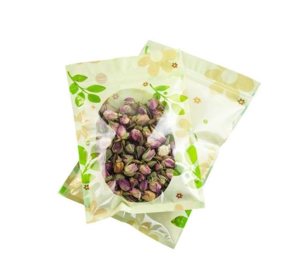 100 pz sacchetto di plastica con cerniera imballaggio per alimenti con finestra chiusura a zip richiudibile tè frutta secca fiore chicchi di caffè sacchetti6551074