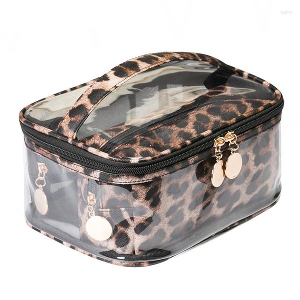 Сумки для хранения Ladies Leopard PVC Косметическая сумка путешествия водонепроницаемые косметические туалетные туалетные принадлежности для помадных туалетов для губ