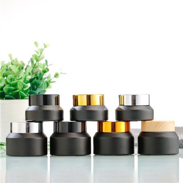 Amber Glass Cream Jars 15g 30g 50g Green Cosmetic Jars Packing Bottle with White Inner Liners and Black Gold Lids Rvsui