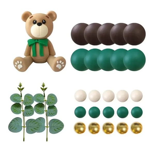 Outros suprimentos para festas de eventos 28 unidades / conjunto Toppers de bolo de ursinho de pelúcia com folhas de eucalipto para crianças 1º menino urso tema decoração de festa de aniversário decoração de chá de bebê 231127