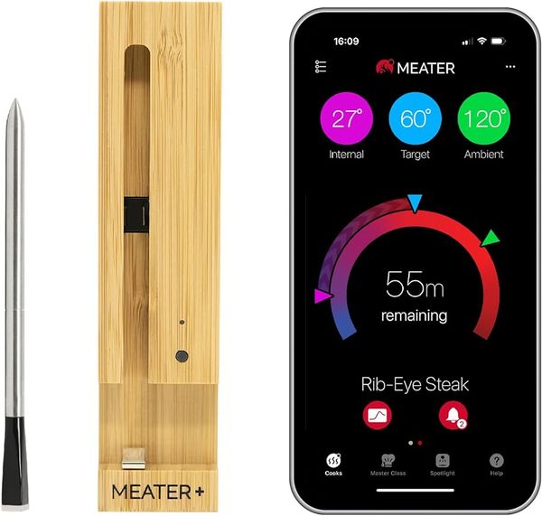 MEATER Plus: termômetro de carne inteligente sem fio de longo alcance com amplificador Bluetooth | para churrasco, forno, churrasqueira, cozinha, defumador, churrasqueira | Aplicativo iOS para Android