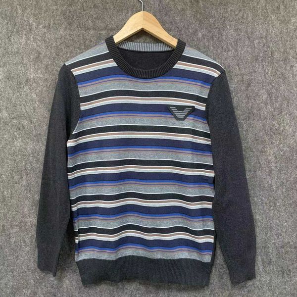Tasarımcı Erkek Sweaters Moncl Striped Yün Pamuk Pamuk Uzun Kollu Sıcak Nakış Sağ Logo Emblem Üst T2304272