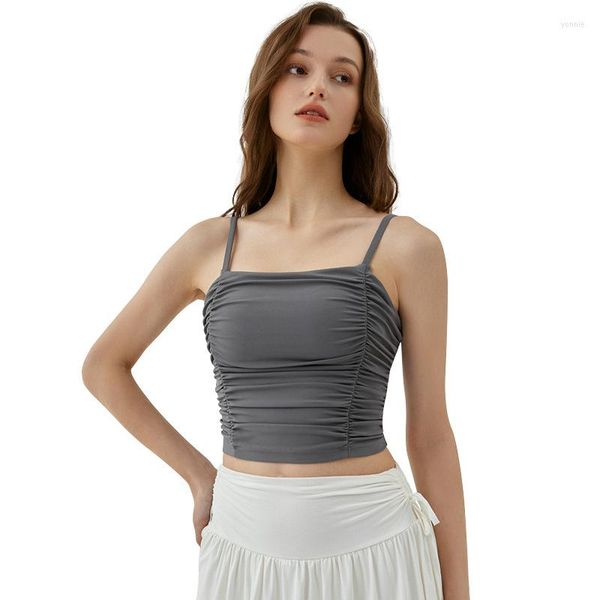 Tanques femininos Trendência da moda Primavera Verão Summer Elastic anti -estática de treinamento estático de Yoga Wear Gym Pleated Pleated to Hand Outdoor Fitness Apparel