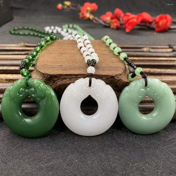 Pingente colares natural verde chinês jade dragão contas colar moda charme jadeite jóias esculpidas amuleto presentes para mulheres homens