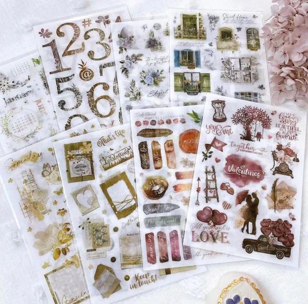 Confezione regalo JP Vintgae Love Story Motto Adesivo per trasferimento di finestre per la creazione di biglietti Foglio decorativo per piani di scrapbooking fai da te