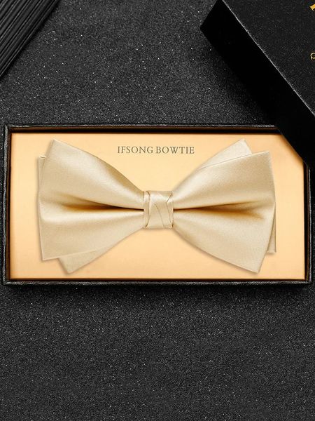 Yay bağları Yüksek kaliteli erkekler altın bow tie damat düğün düğün üst düzey insan takım elbise resmi kuru elbise yay düz renk moda şampanya bow kravat 231128