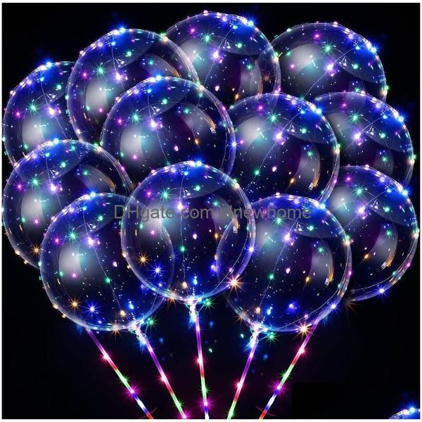 Palloncini Bobo a LED da 18 pollici illuminano un palloncino trasparente a bolle di elio con luci a corda per la consegna di gocce di matrimonio di compleanno di Natale Dho1K