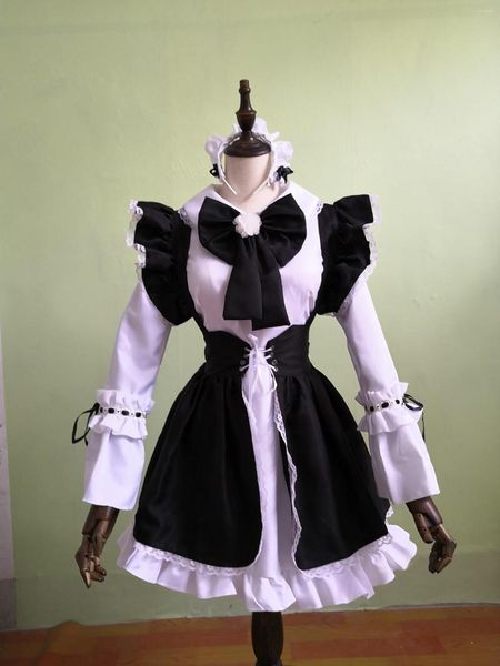 Freizeitkleider Schwarz Weiß Lolita Gothic Style Kleid Größe S-3XL Dienstmädchen Outfit Klassische Kleidung Damen Party Bühnenkostüm