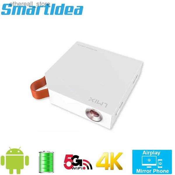 Projektörler SmartlDea S1 Mini 4K DLP Projektör Android 5G WiFi BT iPhone Android Mobil Ayna ProYector Bütçe Pil Hoparlör Beamer Q231128