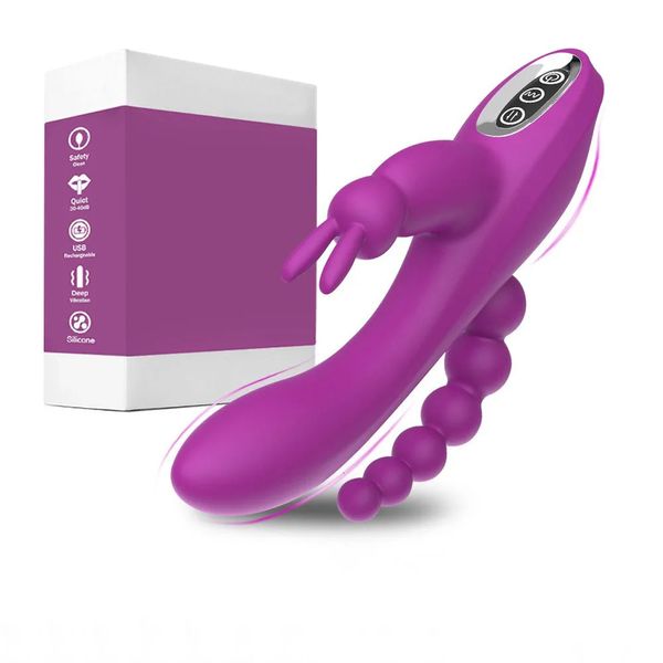 Brinquedos anais 1 peça 3 em 1 coelho vibrador brinquedos sexuais para mulheres ponto g vagina clitóris estimulador anal vibrador duplo dongs masturbação brinquedos sexuais 231128