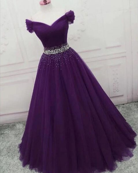 2024 Affascinante viola scuro Prom Abito da homecoming con spalle scoperte Perline Paillettes Tulle Abito da festa di compleanno formale Abiti da laurea Robe De Soiree