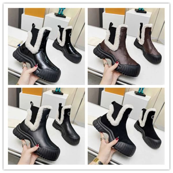 Tasarımcı Ayakkabı Botları Yeni bayanlar ayak bileği botları kutup süet boa taban platformu kısa botlar deri siyah çorap örgü rahat moda orta buzağı ayakkabı botları