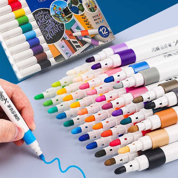 12pcswatercolor rush s 12-36 Акриловые маркеры набор цвет DIY Ceramic Children Graffiti Painting Pirment Pen 4mm NIB Художественный сотворение Kid Gift P230427