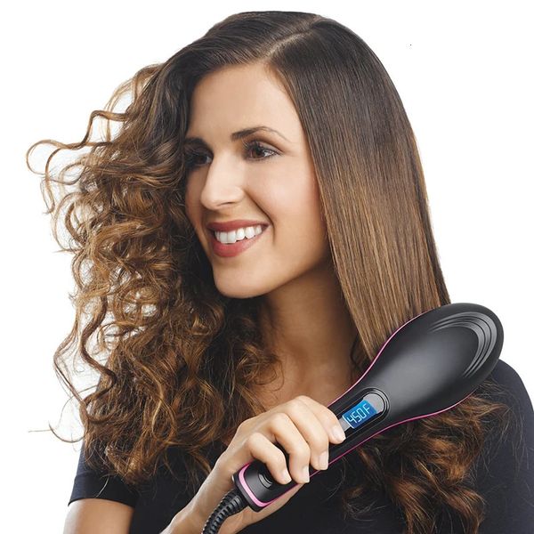 Alisadores de cabelo alisador elétrico escova iônica alisamento ferro profissional cerâmica estilo massageador ferramentas aquecimento pente 231128