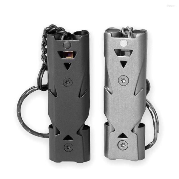 Móveis de acampamento CX High Decibel Portable Keychain Whistle Aço inoxidável Tubo duplo Tubal de emergência Ferramentas multifuncionais