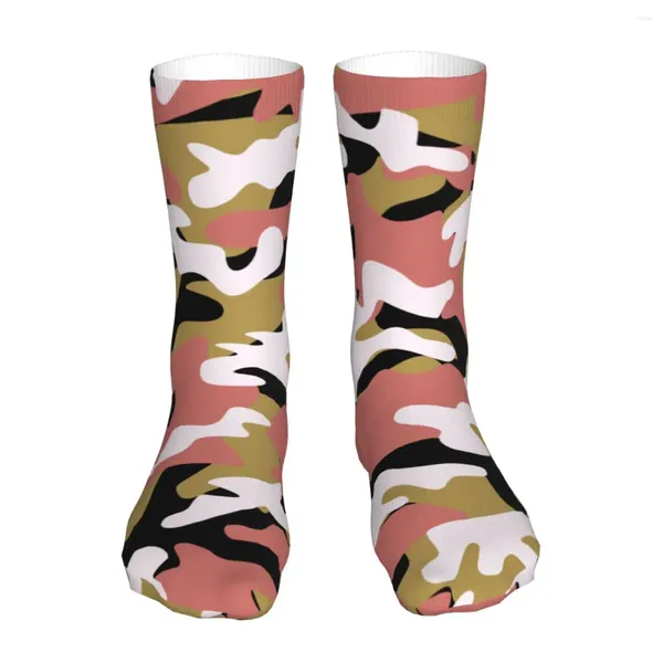 Meias masculinas rosa verde camuflada unissex novidade inverno quente malha grossa macia casual