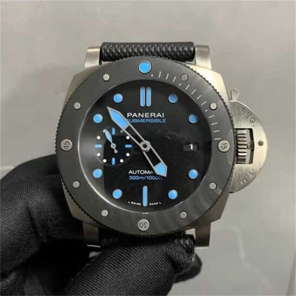 Paneraiss Relógios Masculino Paneraiss Série Submarina Relógio com Pulseira de Borracha Mecânica Automática Relógio Masculino Submarino 47MM Preto Fosco PAM00799 HBXW