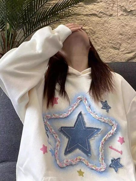 Damen Hoodies Y2k American Grunge Star Patch Designs Kängurutasche Lässige lose Sweatshirts Alle passenden Herbstkleidung 2023