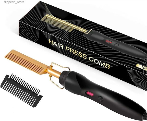 Lockenstäbe Hot Comb Haarglätter 2 in1 Schnell erhitzender Glätteisen und Lockenstab Beheizter Presskamm Flacheisen Styler Wellungswerkzeug Q231128