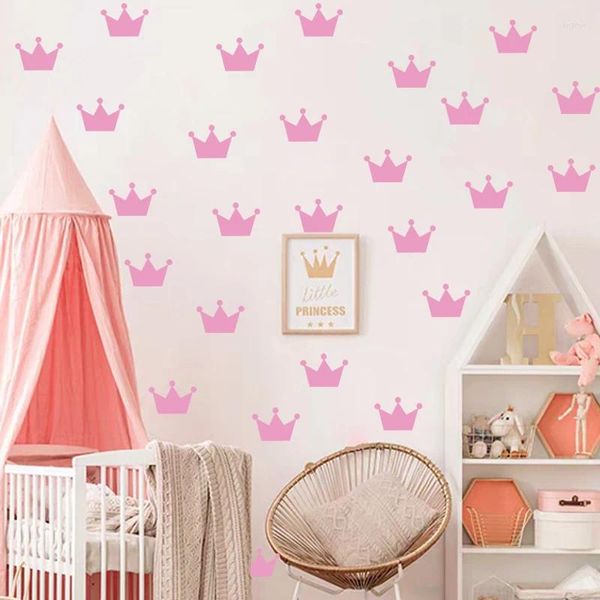 Confezione regalo 1 foglio Adesivi murali corona policroma Camera da letto per bambini Decora decalcomanie in PVC Forniture per la decorazione della cameretta del bambino della principessa