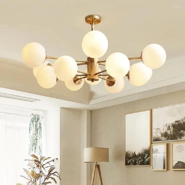 Lâmpadas pendentes modernas todas as lâmpadas de cobre nórdico lustre simples americano sala de estar quarto jantar vidro criativo