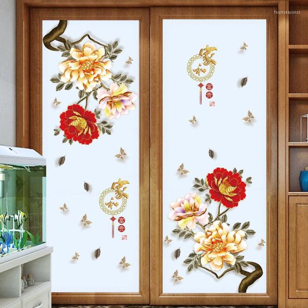 Adesivos de parede 3d peony estilo chinês decalque decalador de decalques românticos decalques de flores murais papéis de parede murais