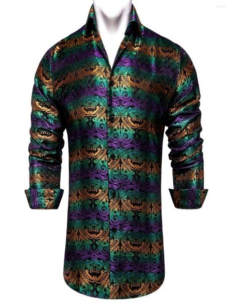 Men039s Camicie eleganti Viola Verde Giallo Paisley per uomo Camicia da smoking di lusso a maniche lunghe in poliestere di seta Abbigliamento per feste di nozze9405141